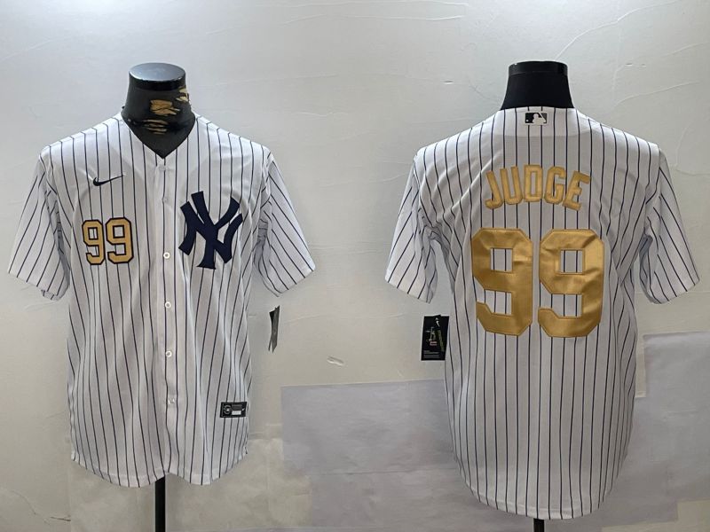 Men New York Yankees #99 Judge White Stripe Fashion Nike 2024 MLB Jersey style 14
